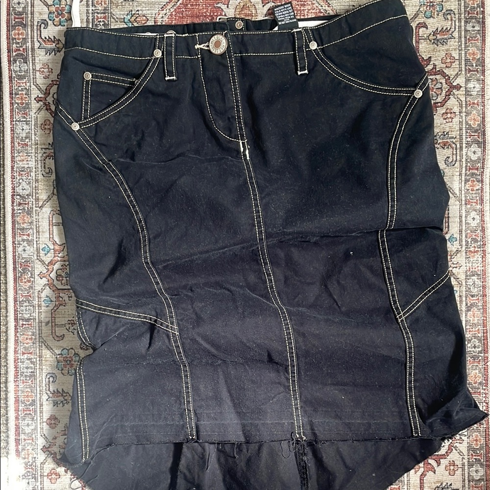 Black Denim Skirt with Contrast Stitching